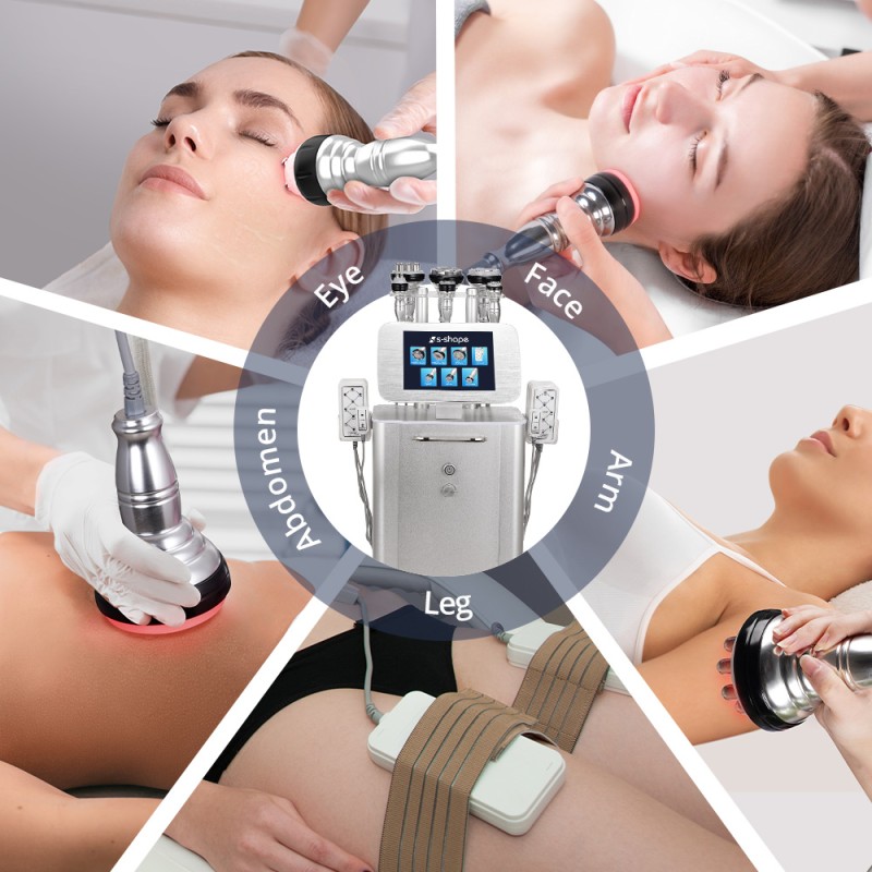 Standing Metal 7 in 1 S Shape 30K Cavitation Body Sculpting Device